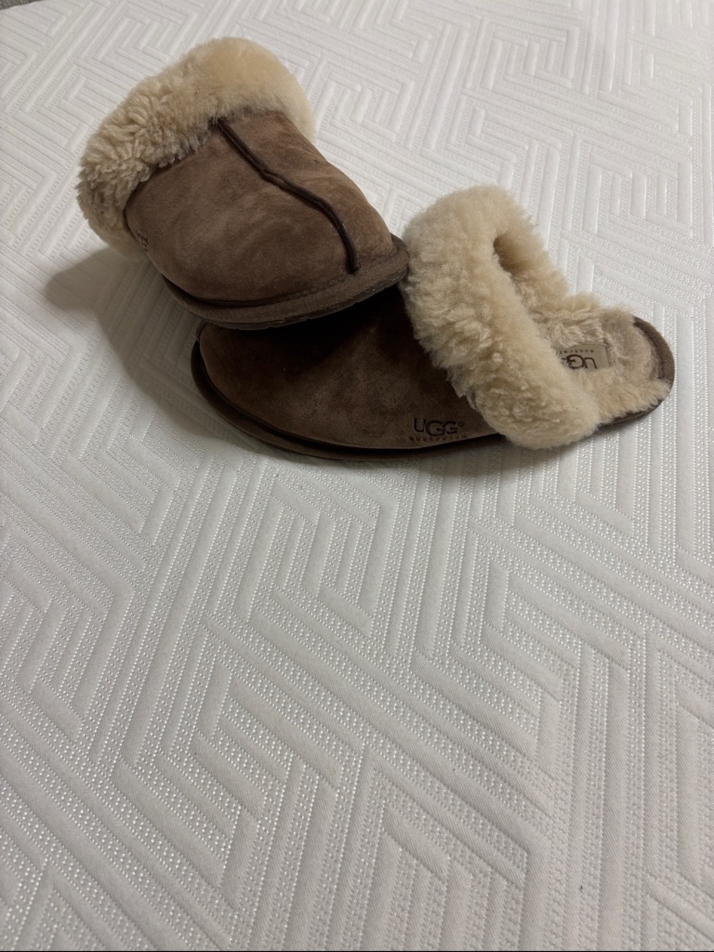 UGG Brown Suede Shearling Scuff Slippers - Picture 3 of 8